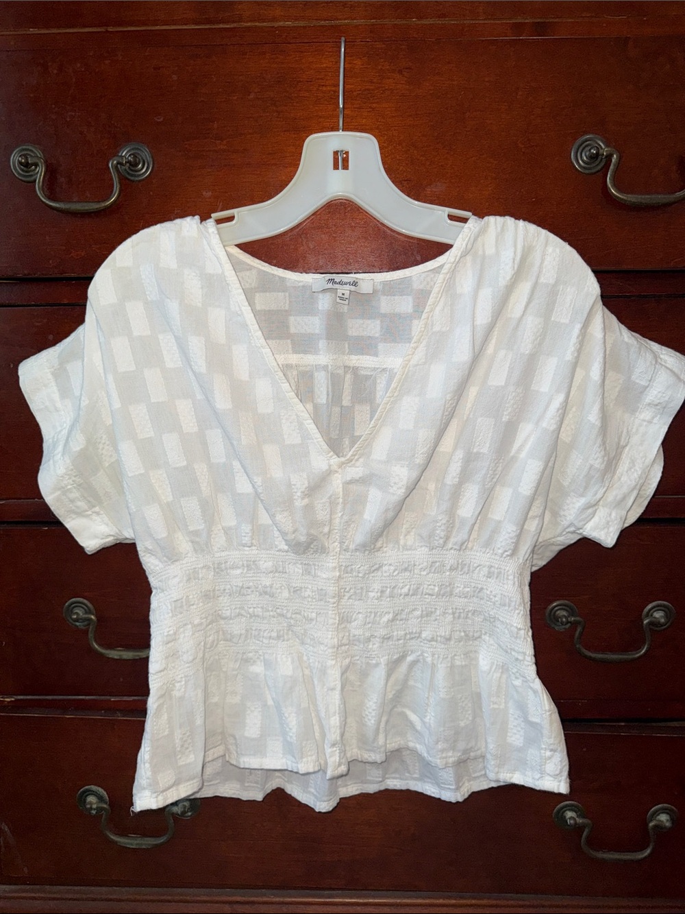 Madewell White Textured Peplum Blouse